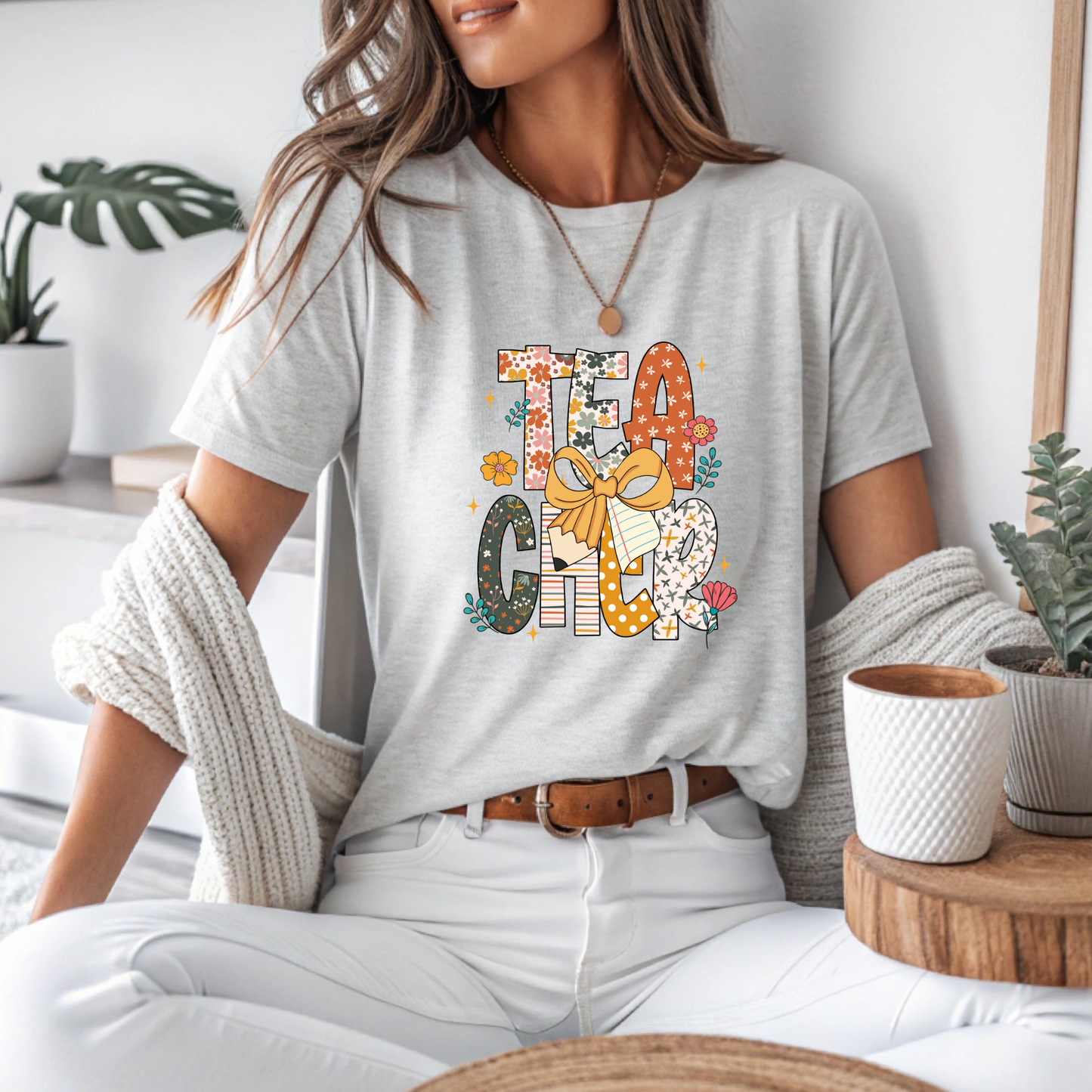 "Floral Teacher" Bella + Canvas 3001