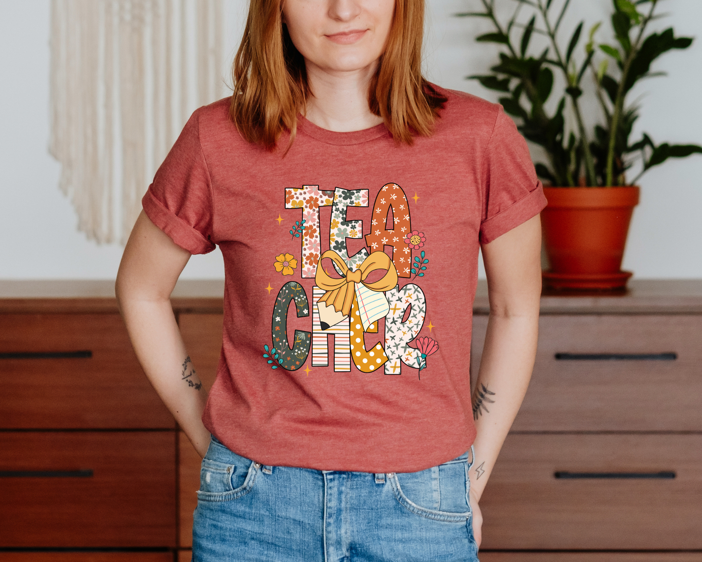 "Floral Teacher" Bella + Canvas 3001