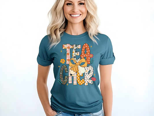 "Floral Teacher" Bella + Canvas 3001