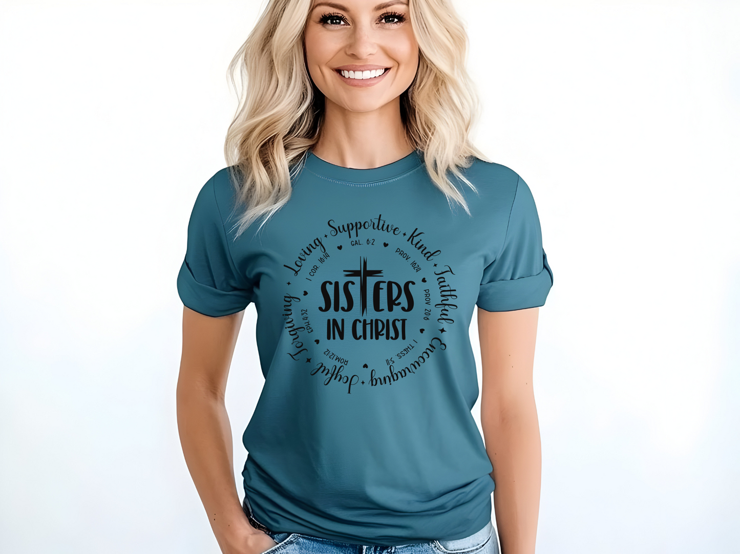 "Sisters in Christ" Bella + Canvas 3001 Tee