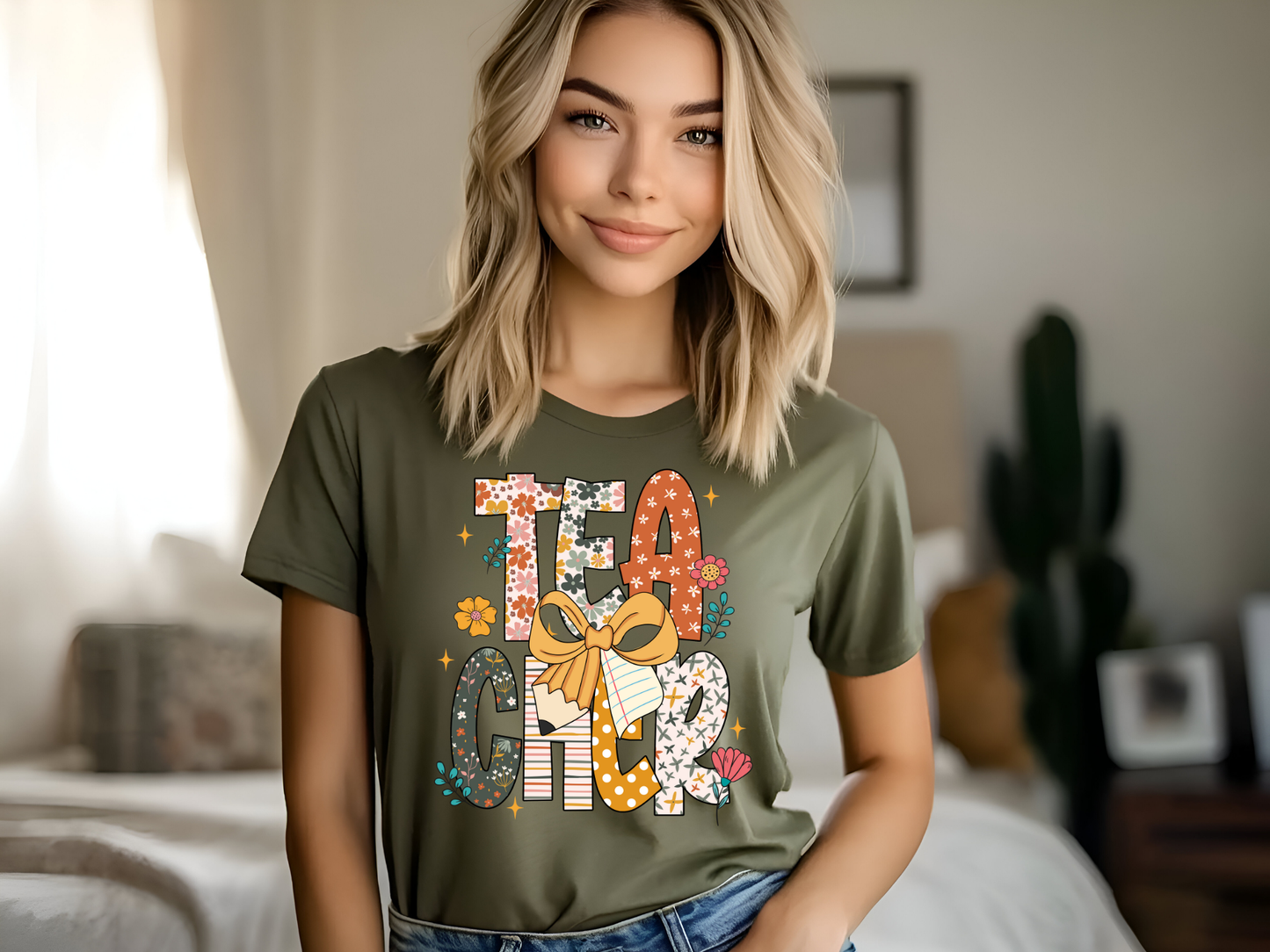 "Floral Teacher" Bella + Canvas 3001