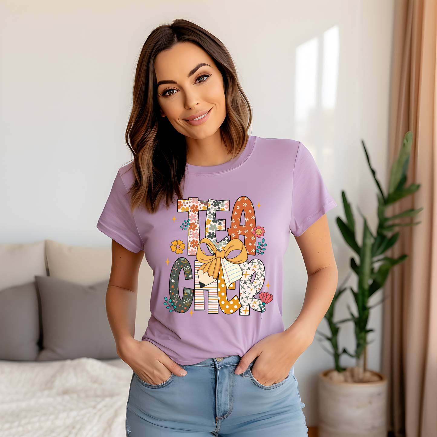 "Floral Teacher" Bella + Canvas 3001