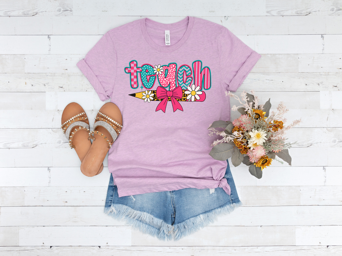 "Retro Checkered Teach" Bella + Canvas 3001 Tee