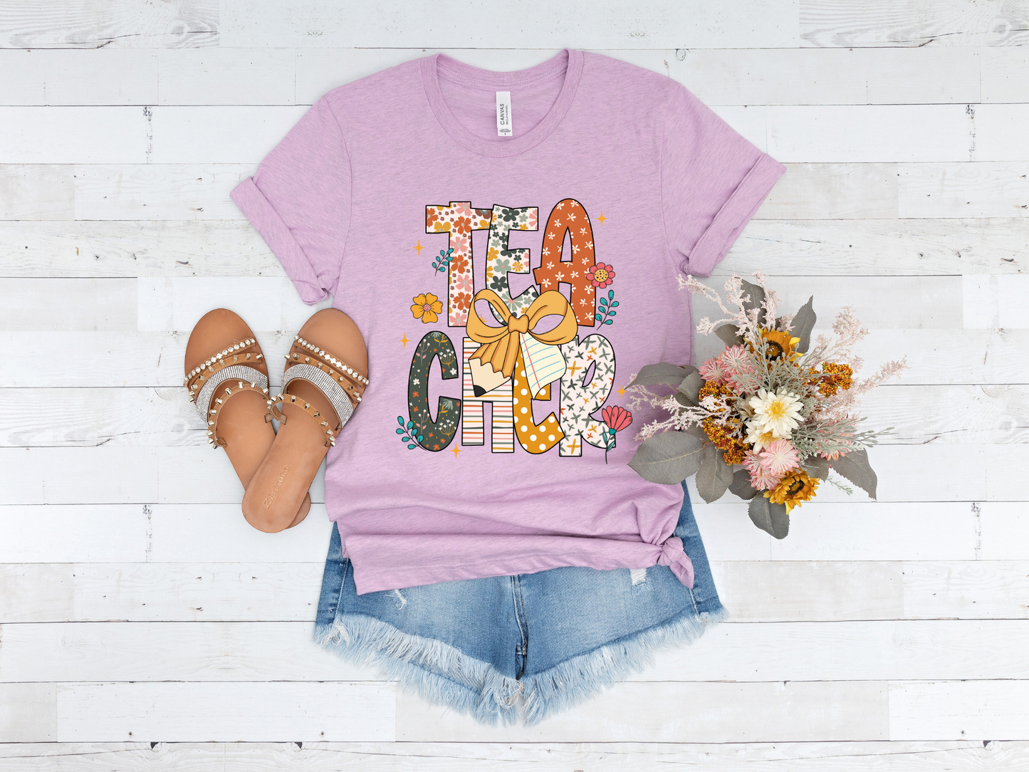 "Floral Teacher" Bella + Canvas 3001