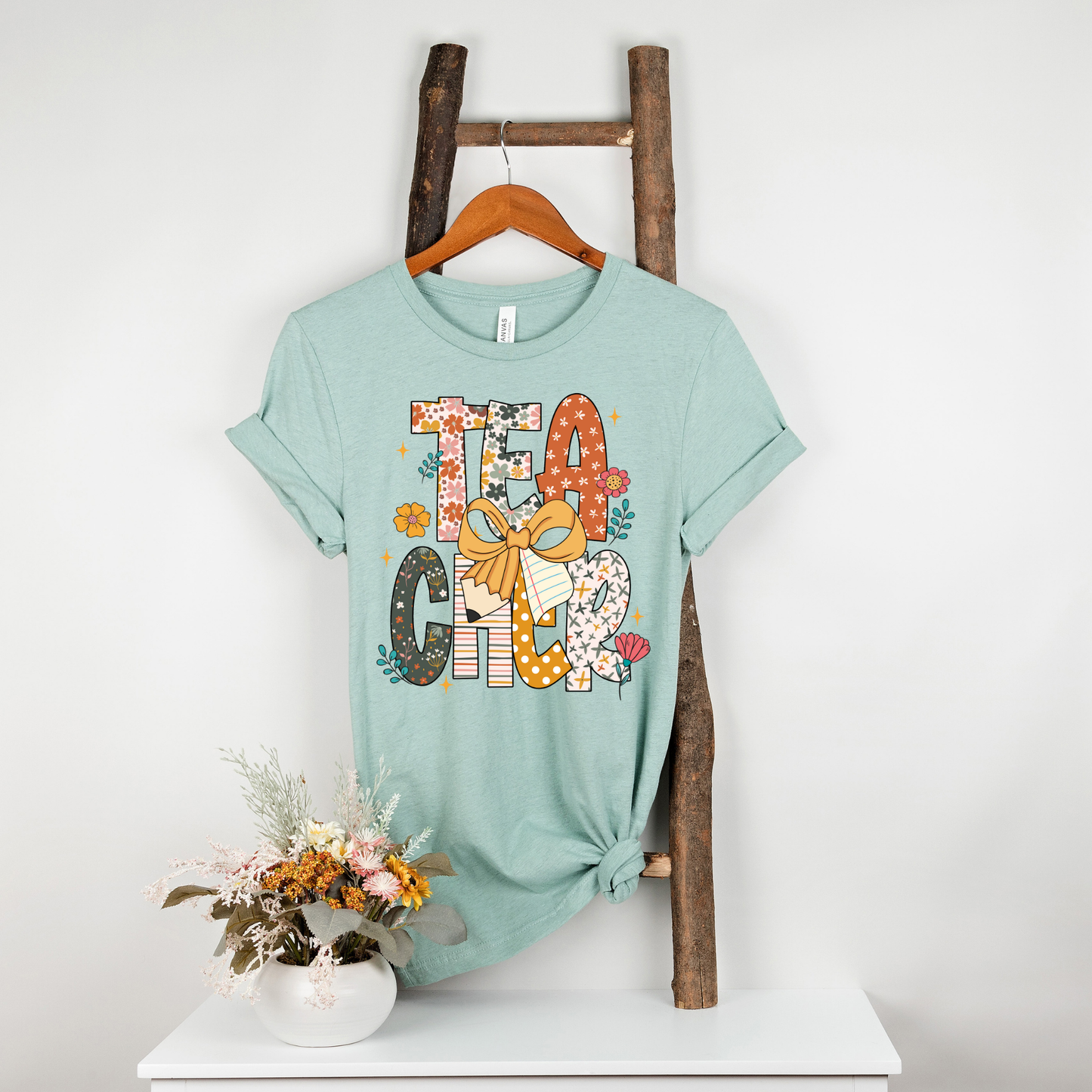 "Floral Teacher" Bella + Canvas 3001