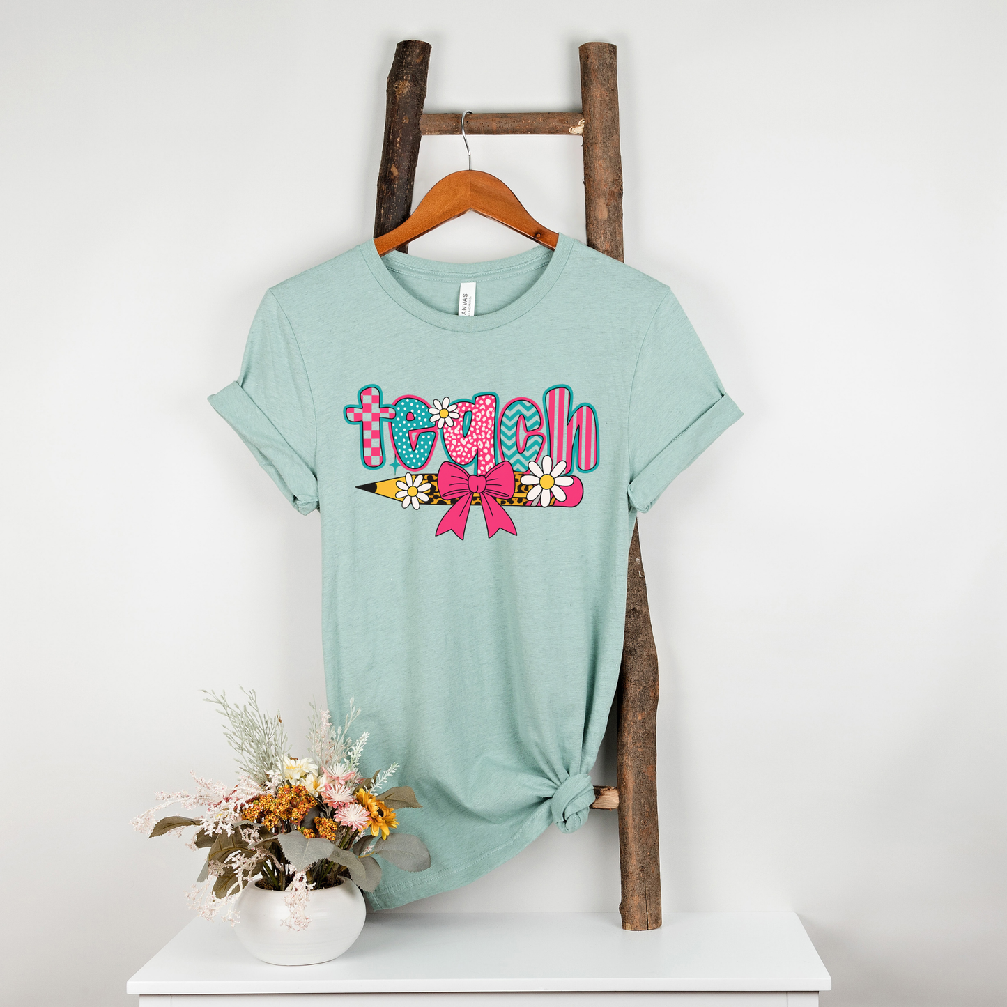 "Retro Checkered Teach" Bella + Canvas 3001 Tee