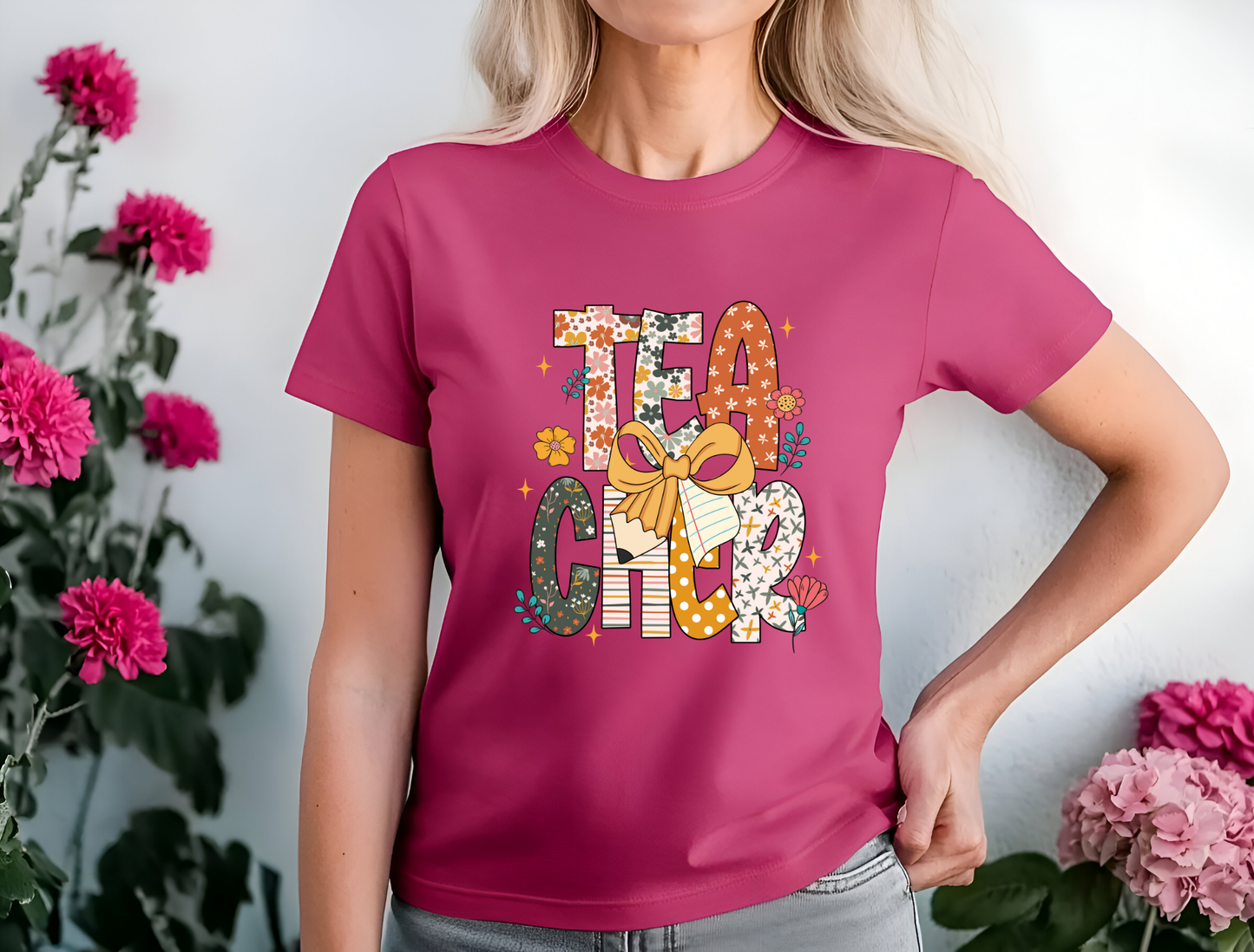 "Floral Teacher" Bella + Canvas 3001