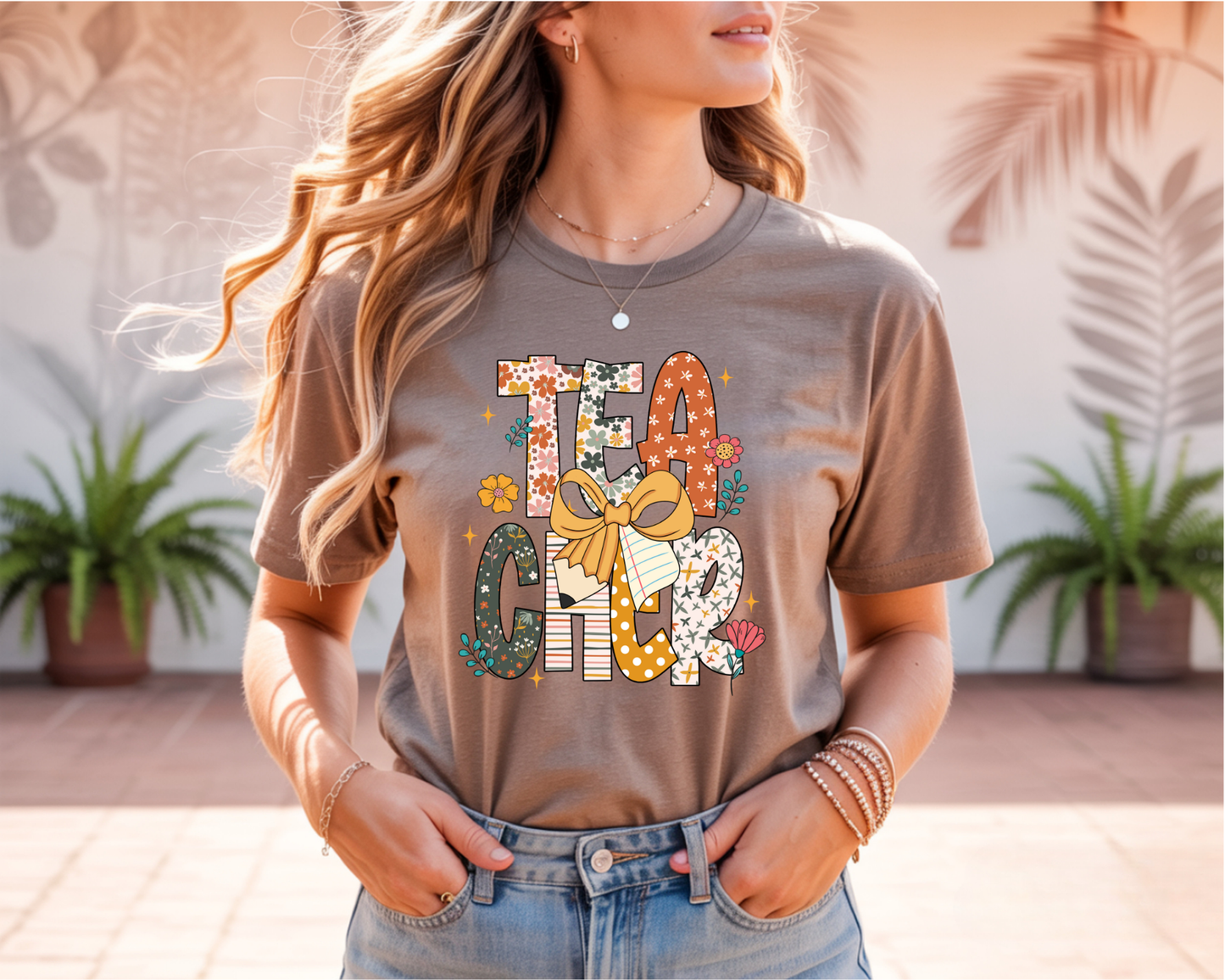 "Floral Teacher" Bella + Canvas 3001