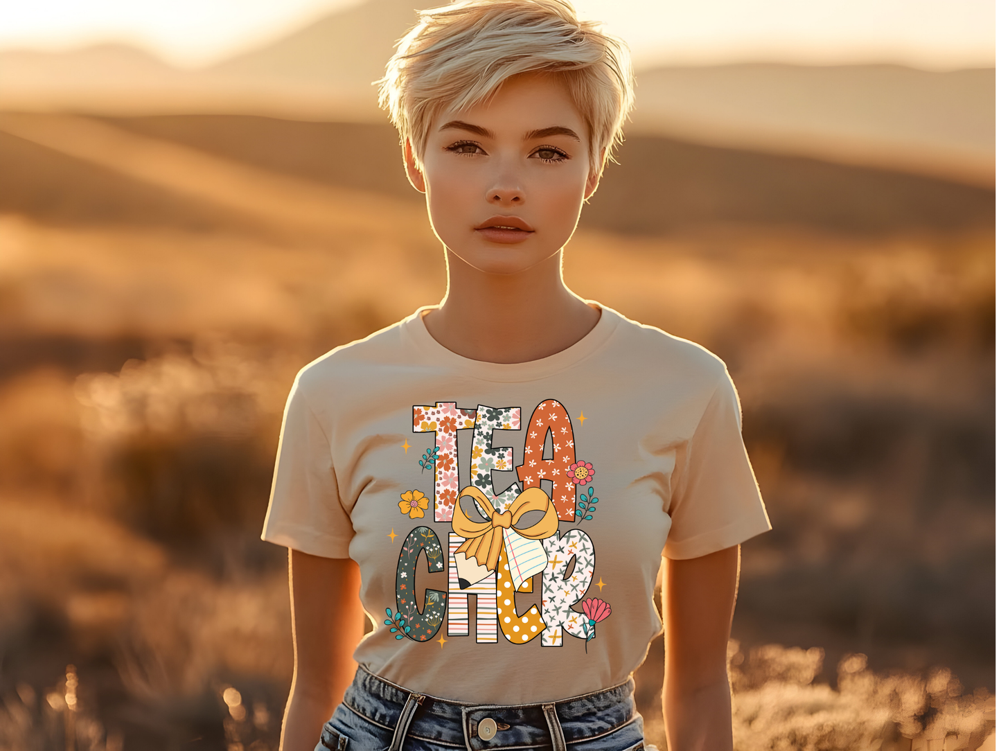 "Floral Teacher" Bella + Canvas 3001