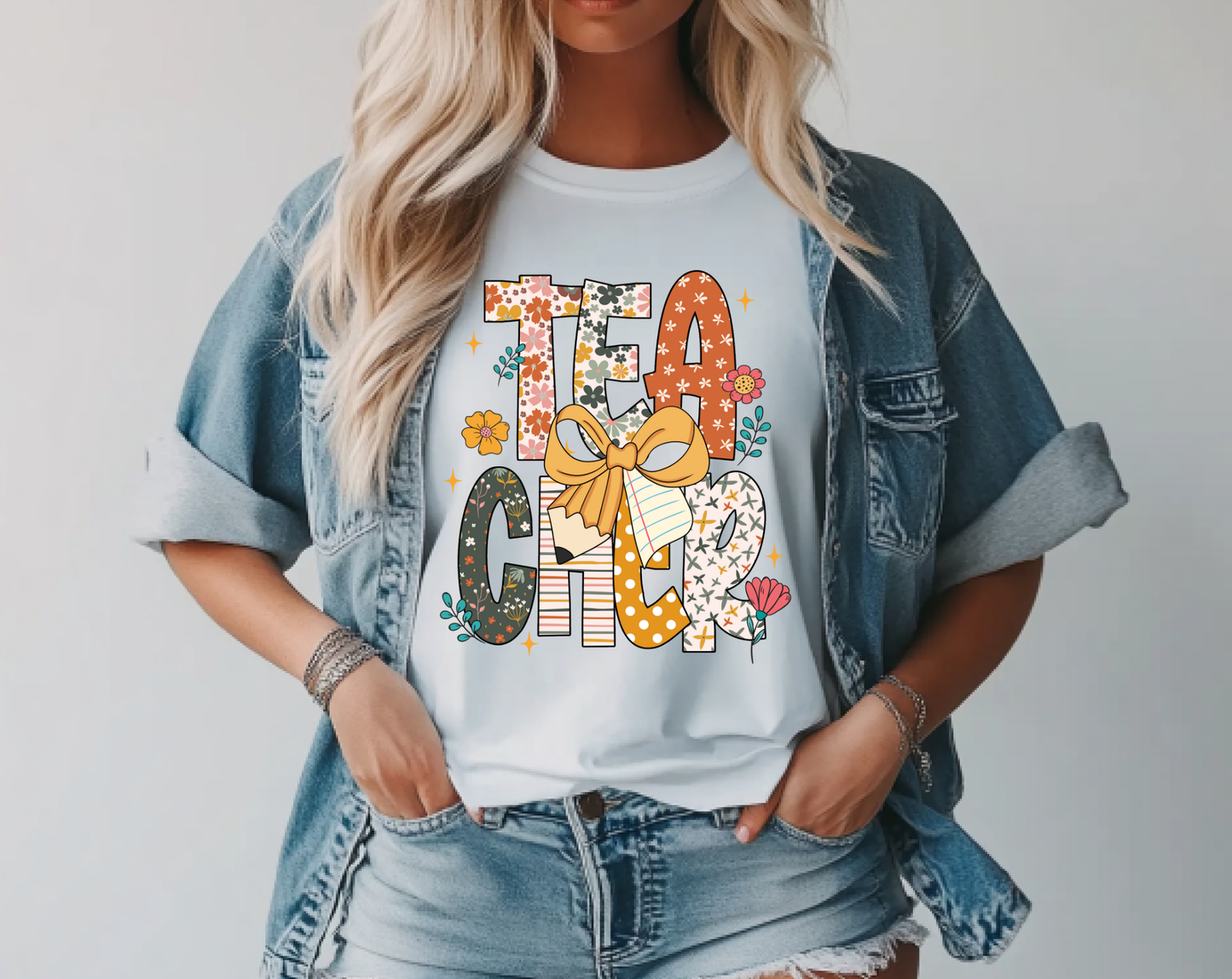 "Floral Teacher" Bella + Canvas 3001